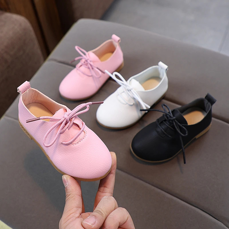 Spring Children Leather Shoes Lace-up Solid Color Matte Kids Flat Shoes Light Flexiable All-match Leisure Fashion Girls Shoes 250219