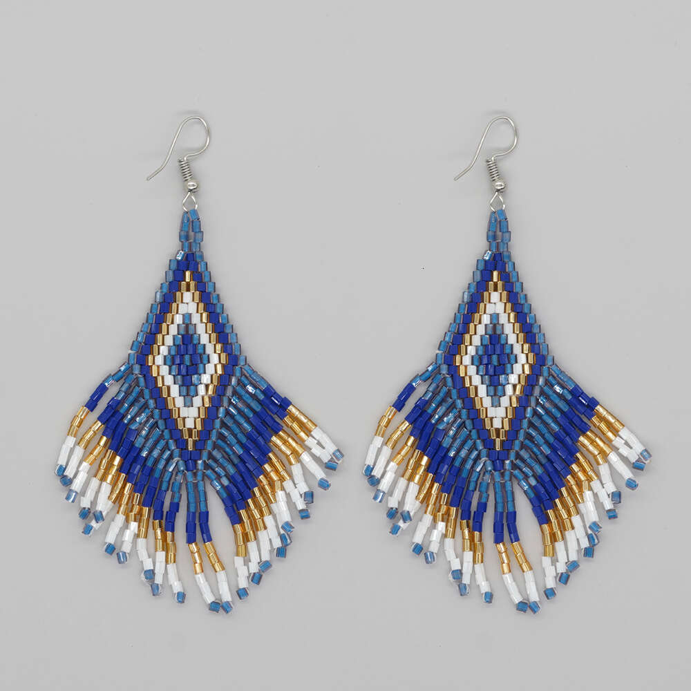 Bohemian ethnic style MGB pearl dia tassels handmade woven women's earrings