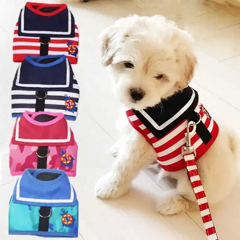 Pet Dog Harness Soft Breathable Navy Style Leash Set For Small Medium Dogs Chihuahua Puppy Collar Cat Pet Dog Chest Strap LeashXJ250218