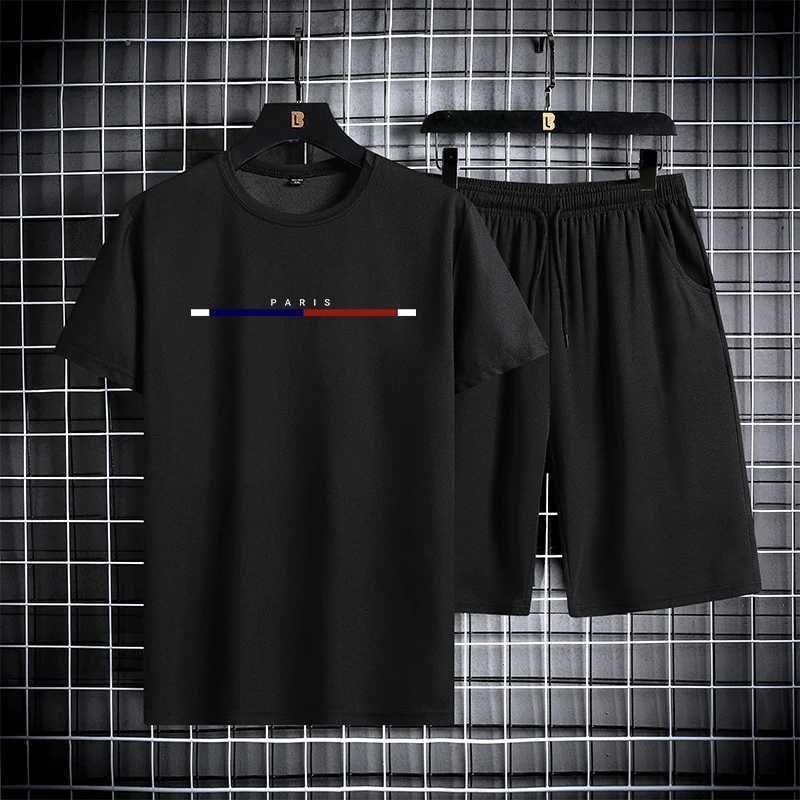 Summer mens short sleeved shorts set with round neck quick drying sports T-shirt thin breathable running sportswear 2024 newXJ250218