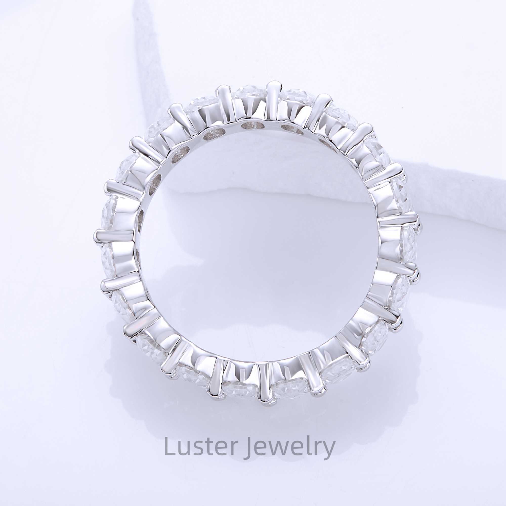 Luster 925 Sterling Silver White Gold Plated Full Moissanite Band 0.3ct/0.5ct/1ct Oval Shape Moissanite Engagement Band Ring