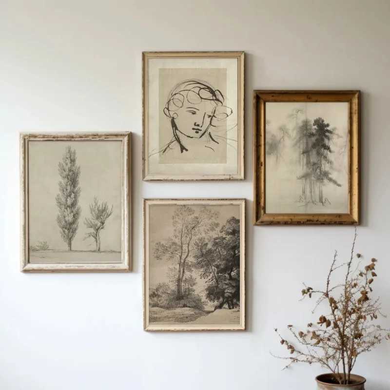 Vintage Tree Sketch Forest Poster Print Antique Landscape Canvas Painting Wall Art Picture for Living Ro He Decoration Y250218