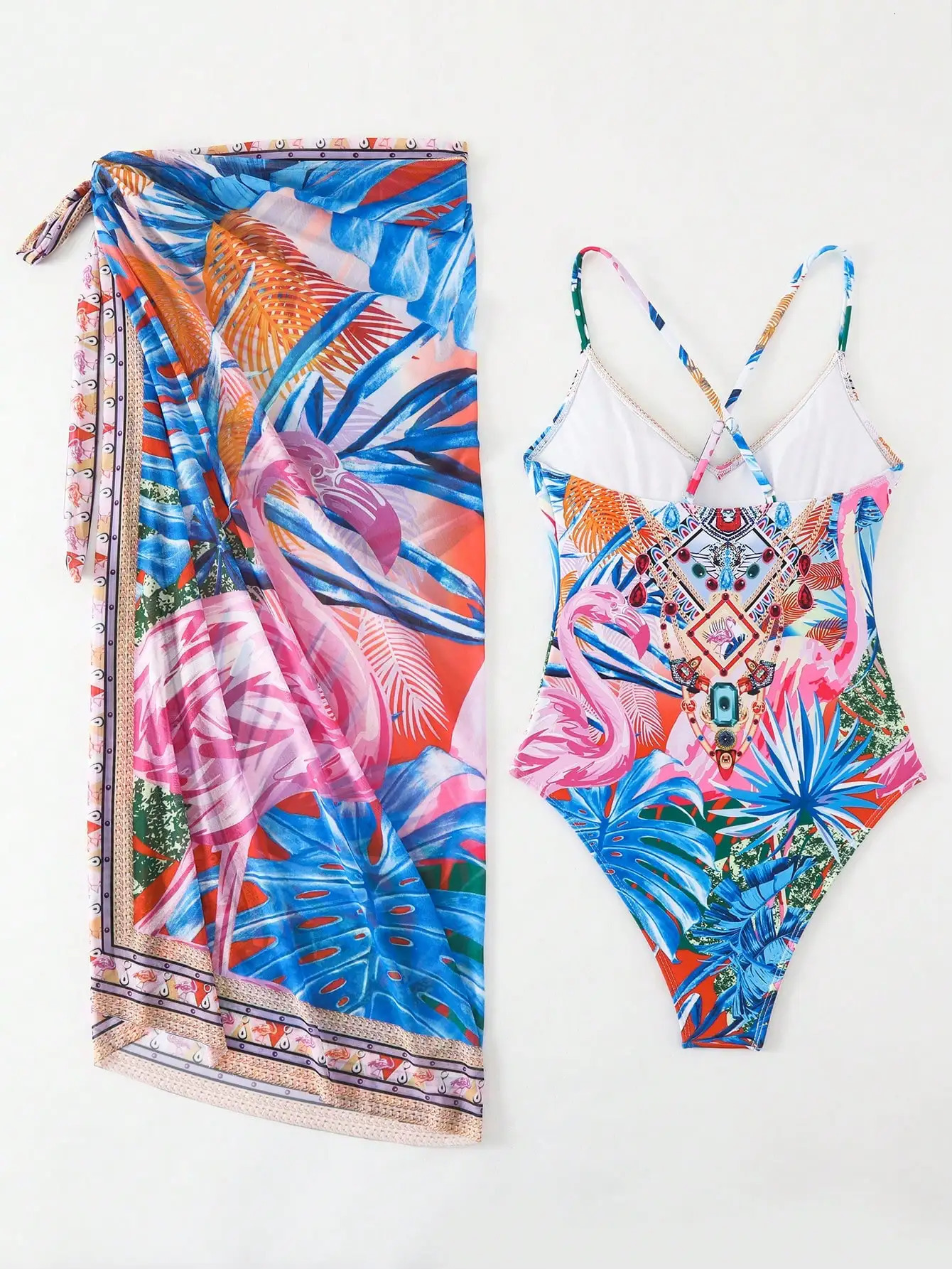 positioning printed onepiece swimsuit yarn skirt twopiece set 250219