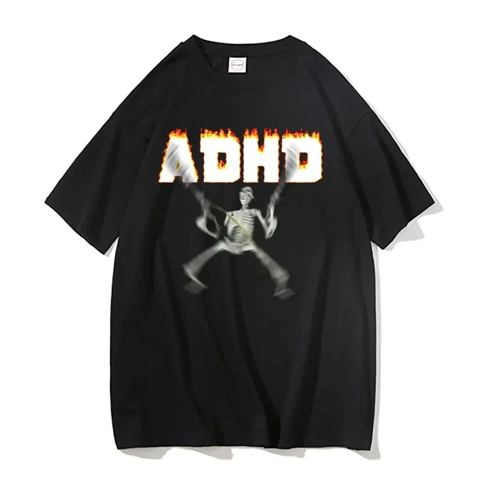 Adhd Skeleton Meme T-shirts Classic Vintage Humor Horror Funny Skull T Shirt Men Women Casual Hip Hop Summer Oversized T Shirt 250217