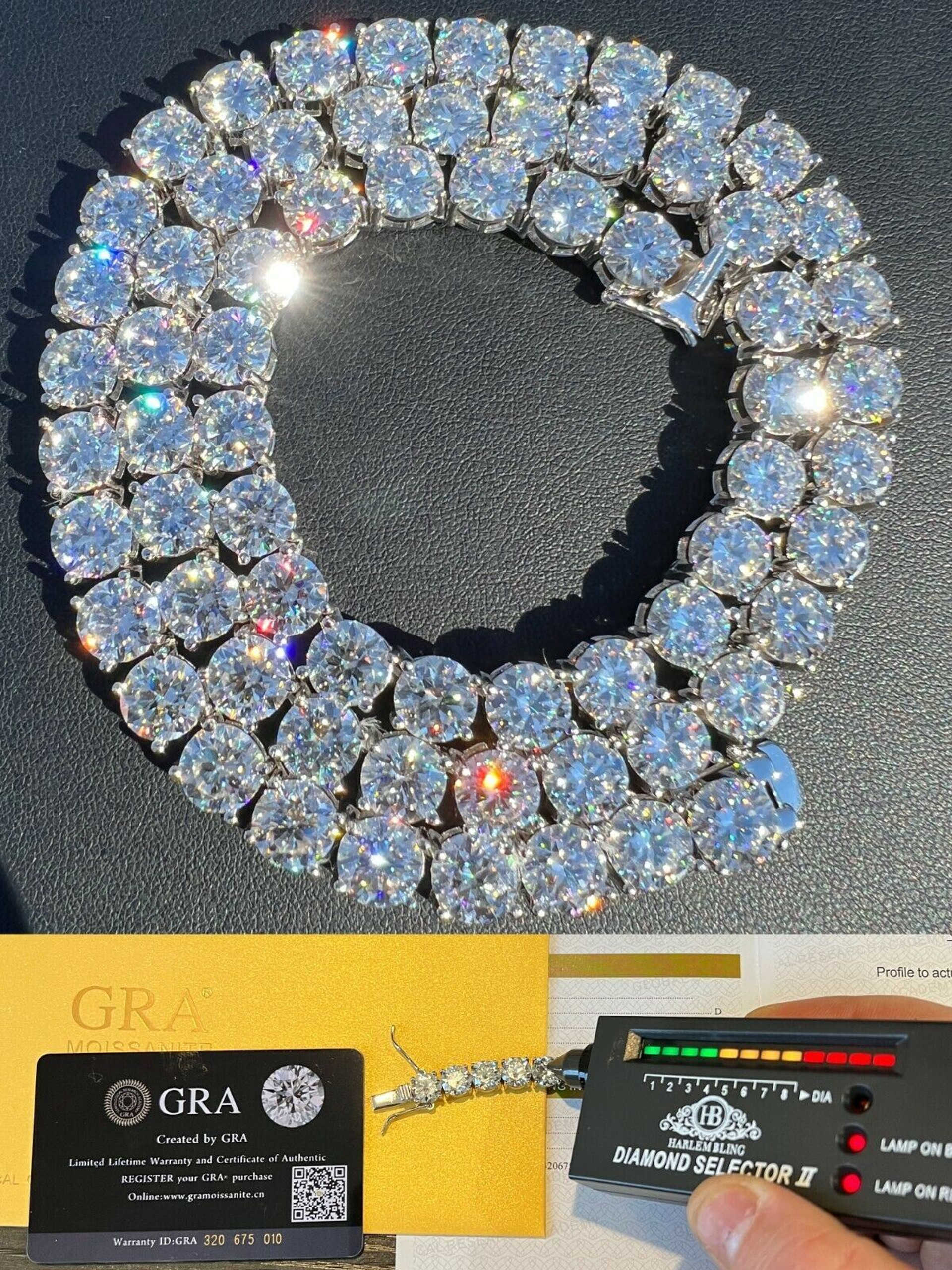 Luster Jewelry GRA Flawless White Diamond 925 Silver Yellow Gold Plated 8mm Moissanite Tennis Necklace