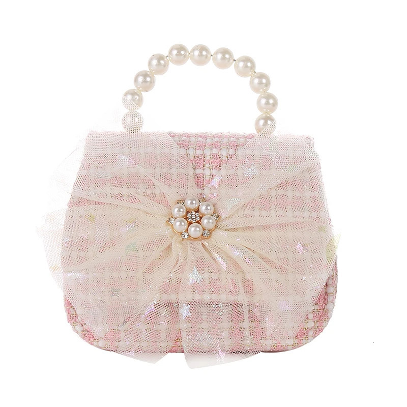 Kids Linen Purses and Handbags Cute Girls Princess Mini Crossbody Bag Bowknot Toddler Party Pearl Tote Hand Bags Gift 250219