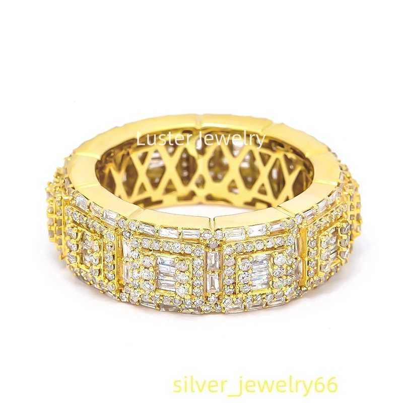 Luster Jewellery 10/14/18k Gold Hiphop Moissanite Diamond Men Eternity Ring 925 Sterling Silver