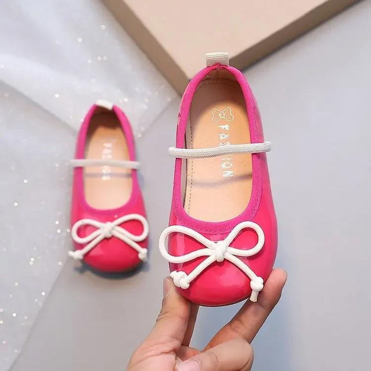 Girls Leather Shoes Spring/Autumn Kids Flats with Simple Lacing Bow Round Toe Soft Sole Colored Princess Shoes for Show 250219
