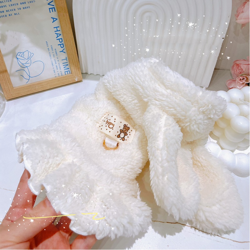Winter Warm Dog Hooded Dresses with Cute Bunny Ears, Double-Layer Wool Fleece Dog Cozy Outfit for Yorkie, Teddy, Pomeranian Small Breeds XXS D2