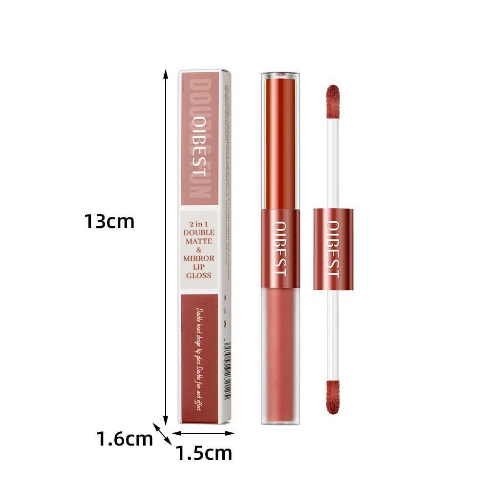 QIBEST 2 In 1 Matte Liquid Lipstick And Mirror Lipgloss Cosmetic Waterproof Lip Glaze Double Head Long-lasting Lip Tint MakeupW250219
