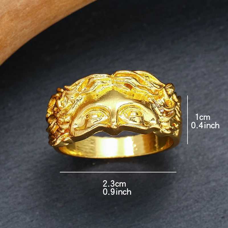 Vintage Gold Color Jesus Half Face Open Ring for Men Women Retro Religious Belief Jewelry Pure Copper Finger Rings Bands GiftsXJ250219