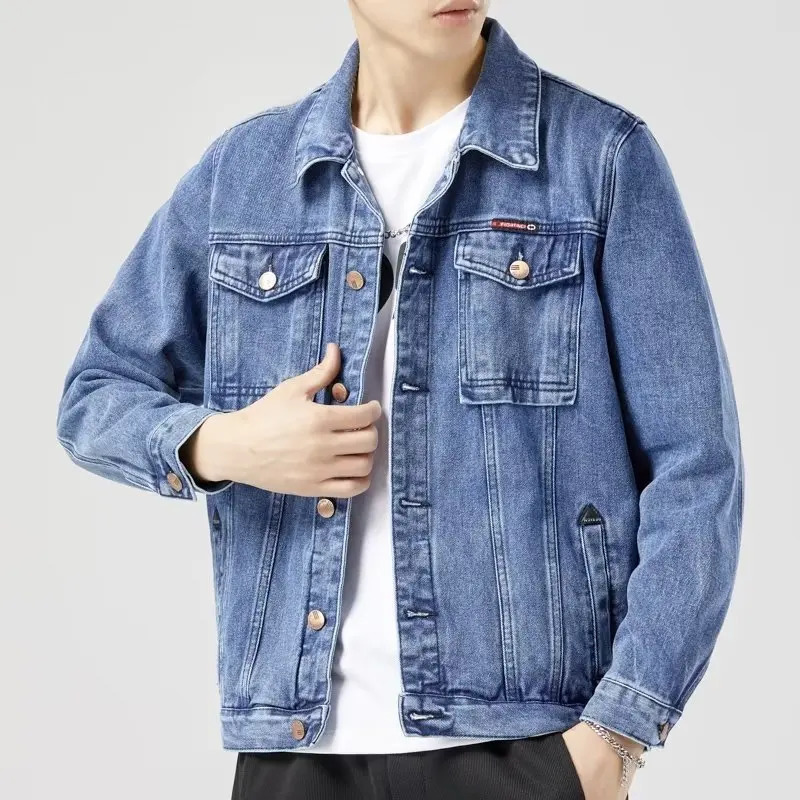Denim Jacket Men Fashion Motorcycle Jeans Jackets Mens Causal Oversized Cotton Casual Black Blue Man Outerwear Coat 250214