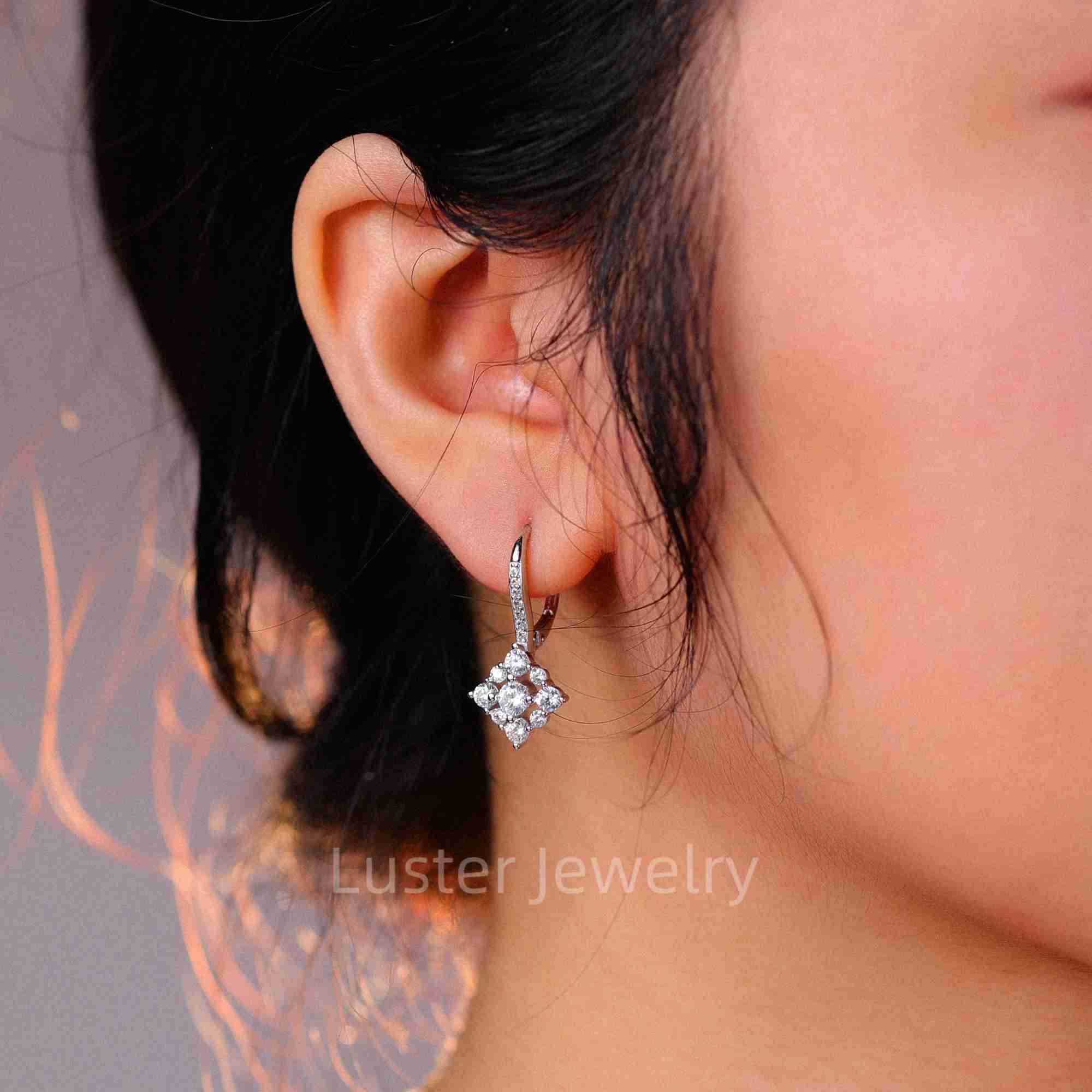 Luster Beautiful Womens 925 Silver Round Brilliant Cut Moissanite Pendant Hoop Earrings Moissanite for Engagement
