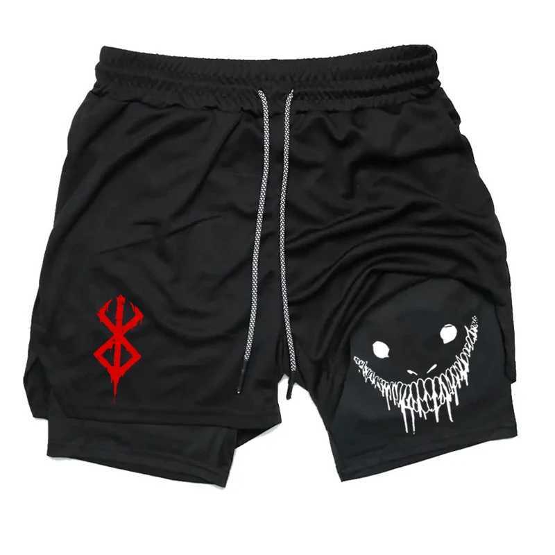 MenS 2-In-Sports Shorts Anime Fitness Training Running Quick Dry Shorts Y2k Summer Fashion Beach Jogging Breathable Shorts W250219