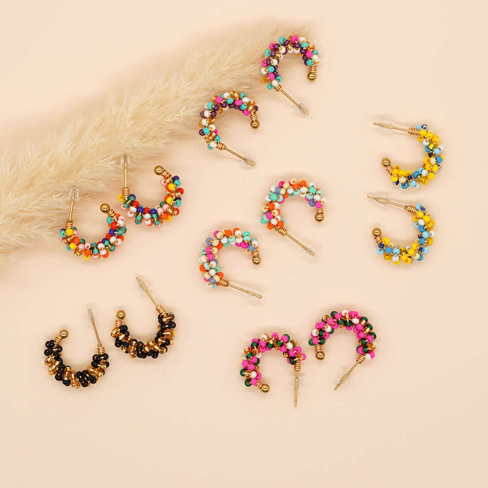 New high-end cute wind copper wire wrapped round rice bead women's small earrings