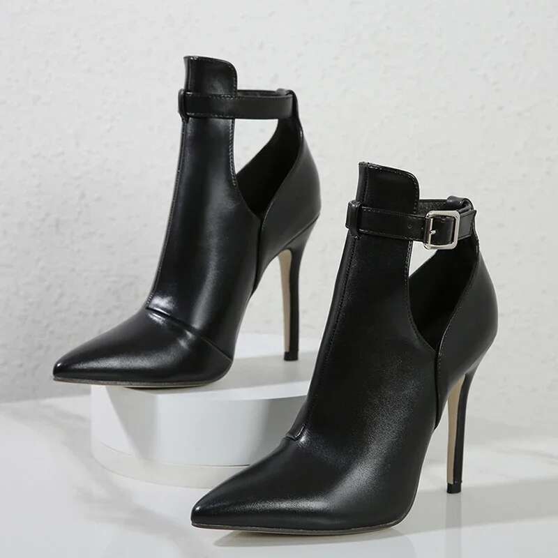 2025 New Spring Design Belt Buckle Pointed Toe Women Ankle Boots Sexy Thin High Heels Pole Dancing Stripper Sandals