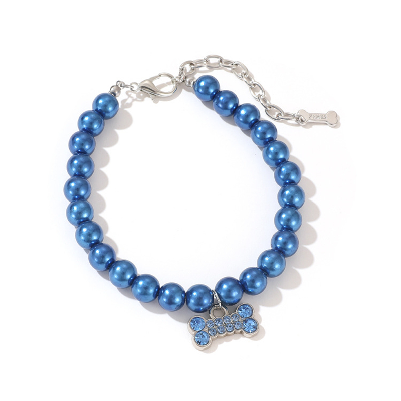 Fashion Pearl Dog Necklace with Shining Rhinestone Bone Charm in Different Colors, Jewelry Dog Necklace for Puppy Kitten Small Dogs Wedding Birthday G
