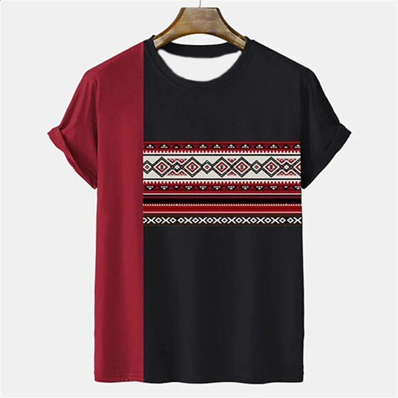 Tribal Ethnic Pattern TShirt For Men Colorful Splicing 3D Printed Tees Summer Casual ONeck Tops Short Sleeves Loose T Shirts 250217
