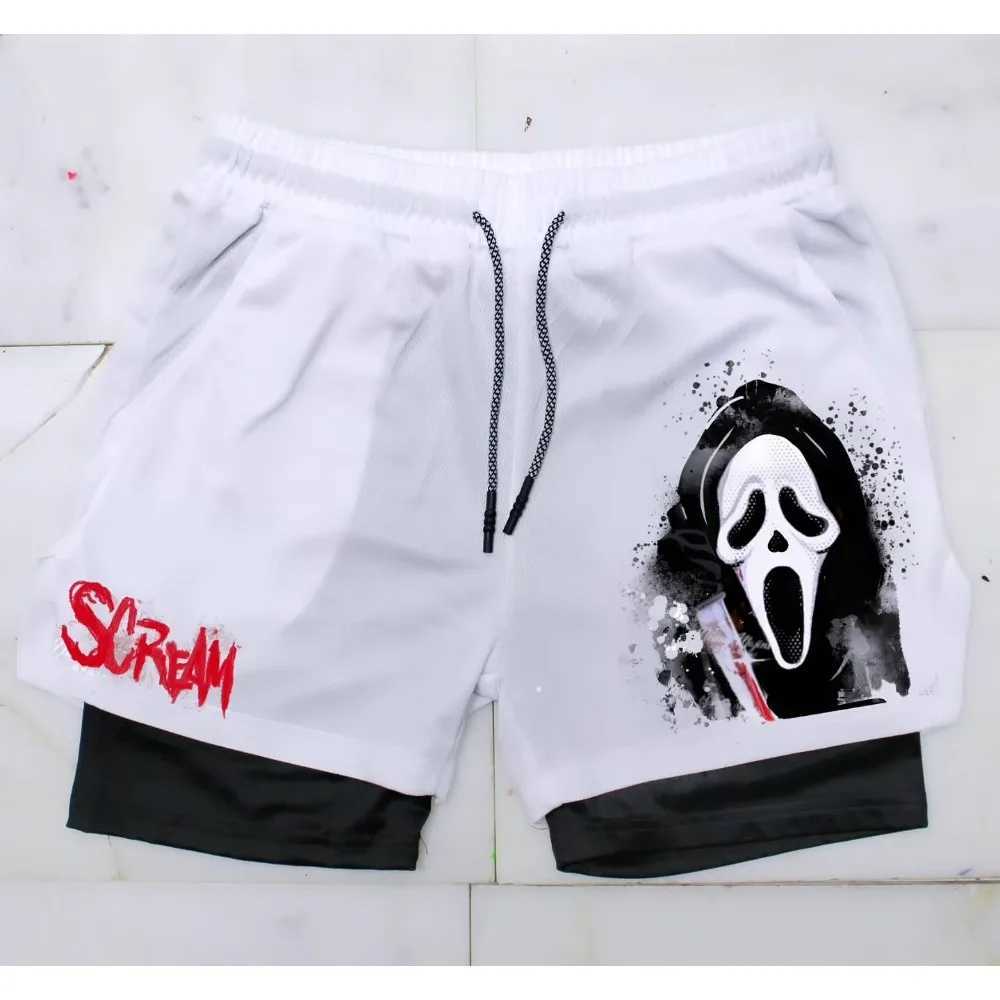 2-in-Sports Shorts Scary Face Mens Shorts Quick Dry Breathable Sports Fitness Shorts Outdoor Running Fitness Shorts W250219