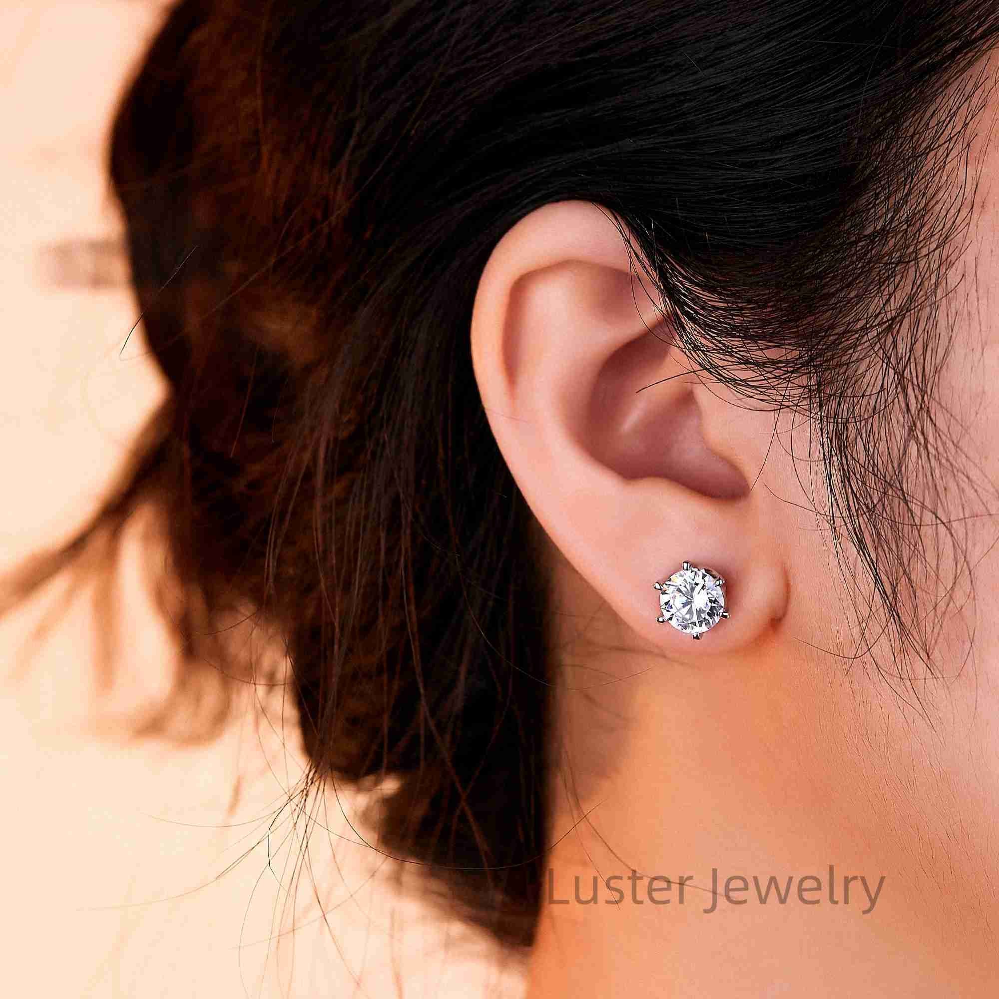 Luster Bling High Quality 925 Silver Six Prong Setting 6.5mm/5mm Round Shape Women Moissanite Stud Earrings for Girls