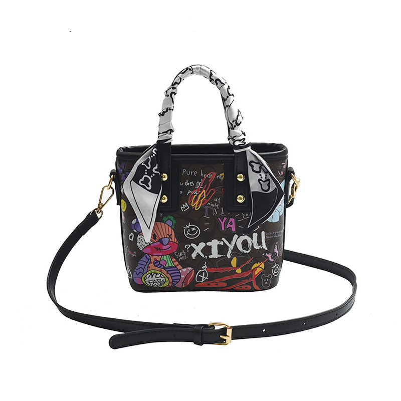 Graffiti Bear Collection 2025 Early Spring New Cartoon Single Shoulder Large Capacity Women's Handheld Crossbody Bag #swissmilitary