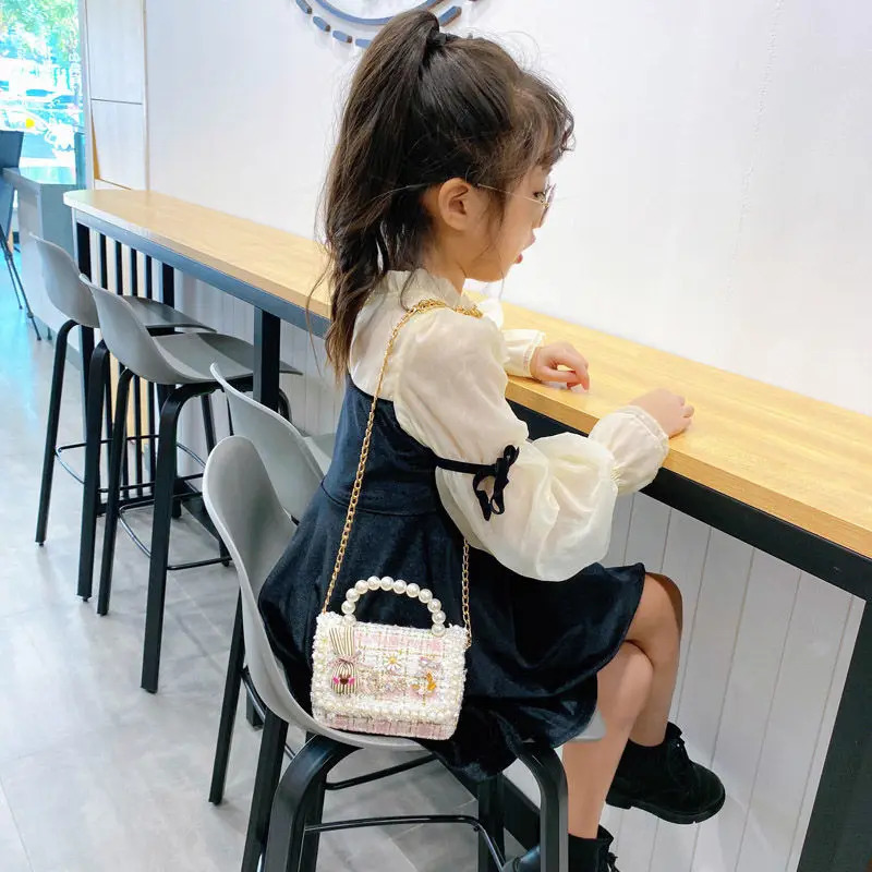 Girls Crossbody Bag Flower Pearl Handbag Bow-knot Rabbit Shoulder Pocket Coin Purse Kids Princess Messenger Bag Birthday Gift 250219
