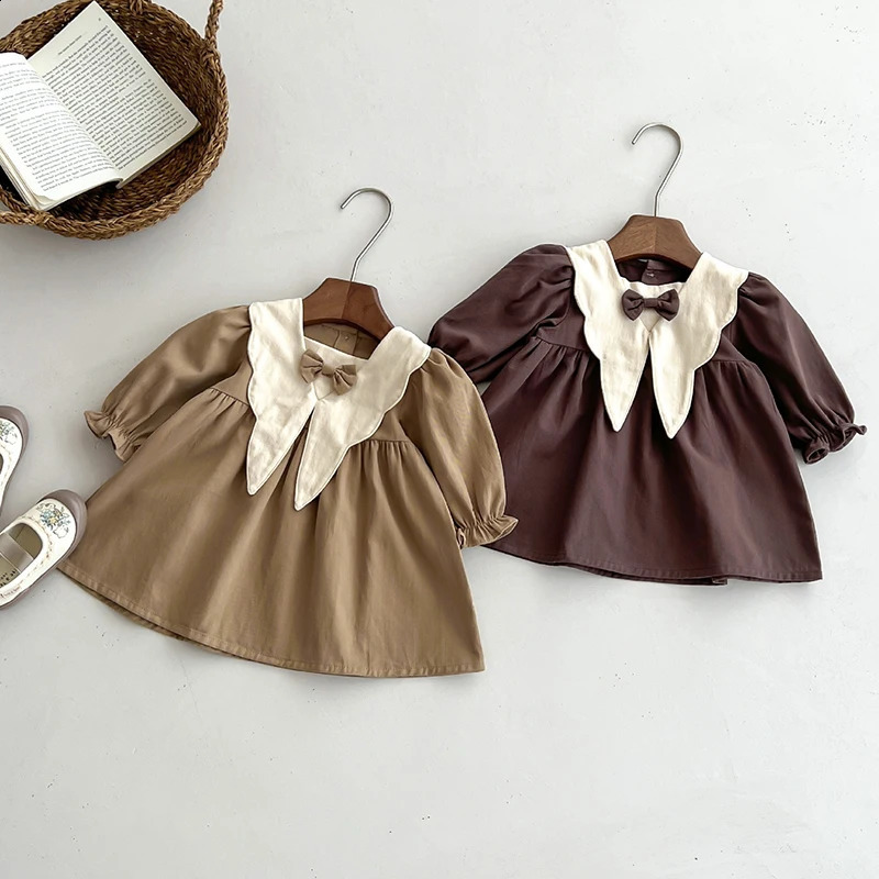 Autumn Spring 0-4Yrs Baby Girl Party Dress Long Sleeved Cotton Splicing Kids Princess Dresses European American Style Clothing 250219