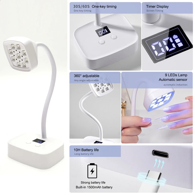 Rechargeable UV LED Nail Lamp for Gel Nails Polish 360° Bendable Professional Manicure Mini Light with Auto Sensor Fast Drying 250214