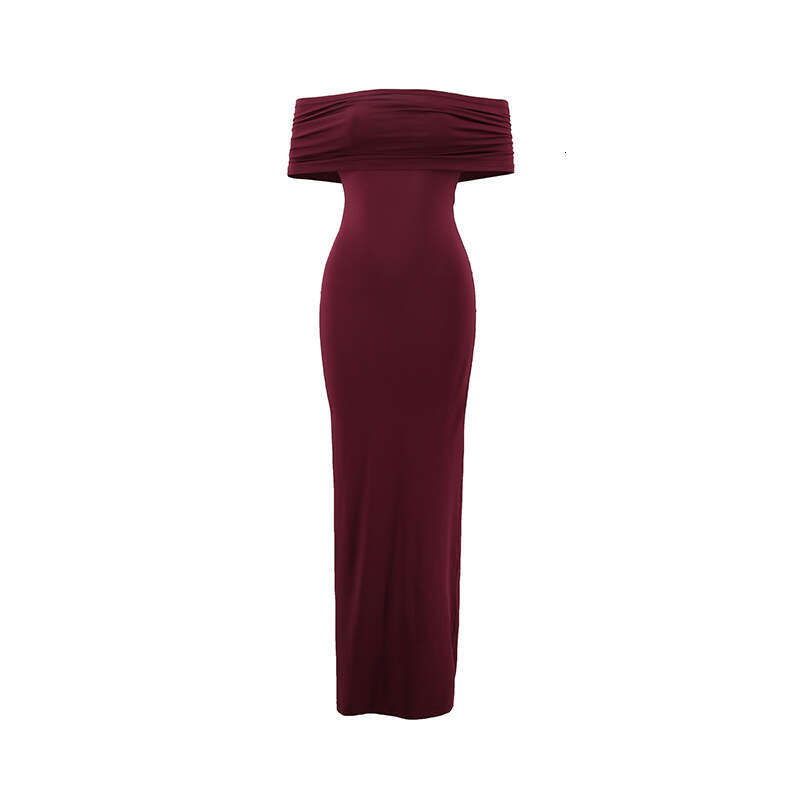 women's European and American summer sexy temperament one shoulder exposed backpack hip pleat solid color dress 2025 new casual versatile fashion