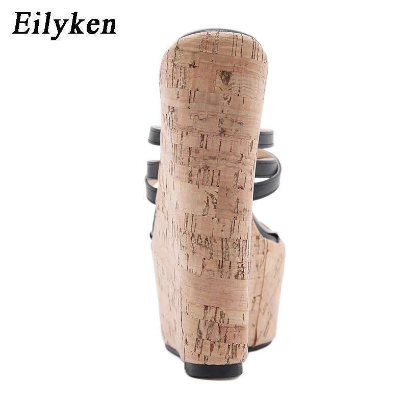 Sexy 18CM Wedges Narrow Band Pinch Slippers Women Sandals Fashion Super High Heels Platform Mules Ladies Shoes