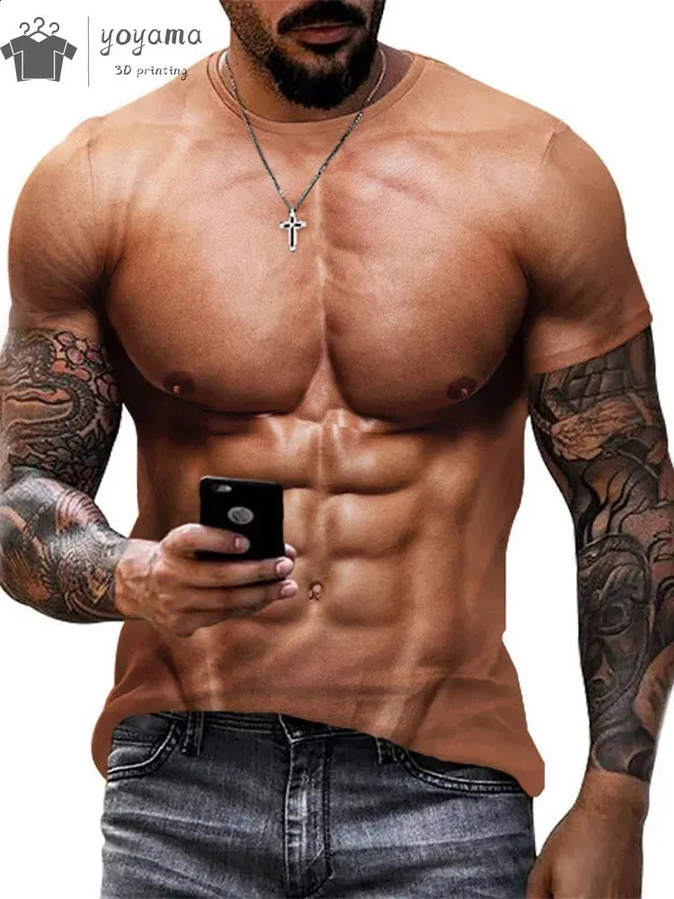 Interesting 3D printed muscle Tshirt gym clothing mens summer street top Harajuku fashion short sleeved 250217