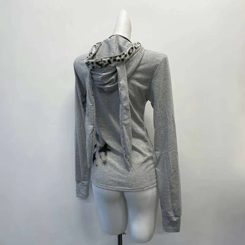 Karrram Japanese Y2k Rabbit Ears Jacket Gothic Skull Print Hooded Outerwear Vintage Haruku Zipper Sweatshirt Grunge Aesthetics