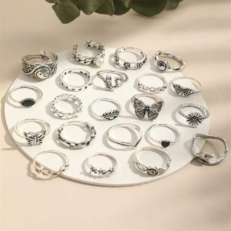 21 Pcs Gothic Rings Set for Women Fashion Simple Snake Butterfly Evil Eye Finger Ring Trendy Punk Jewelry Gifts 2024 NewXJ250219