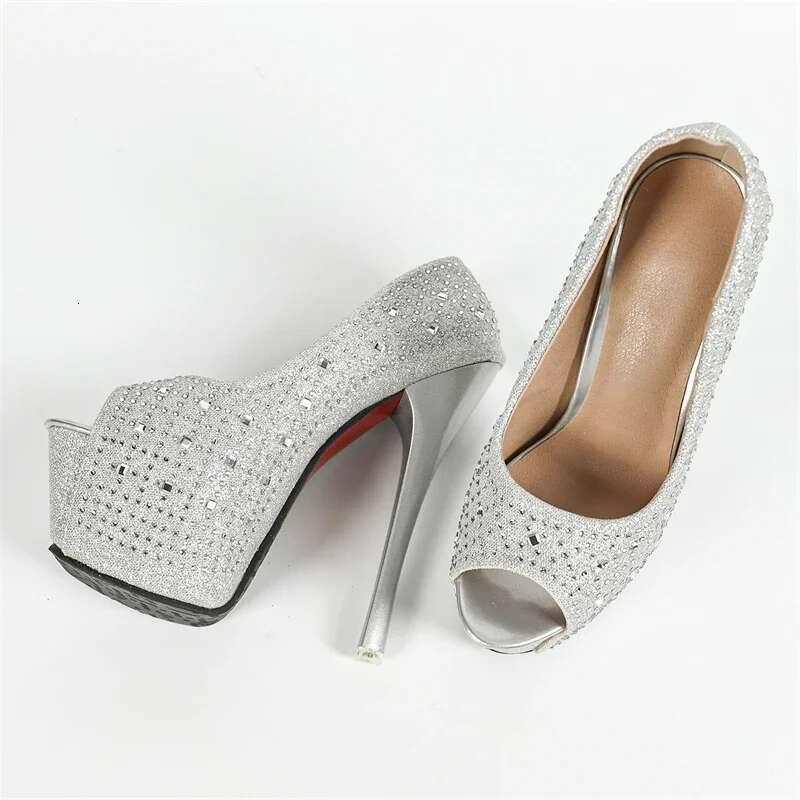 Street Style Sequined Cloth Platform Women Pumps Elegant Peep Toe Mule Shoes Sexy Stiletto High Heels Nightclub Sandals