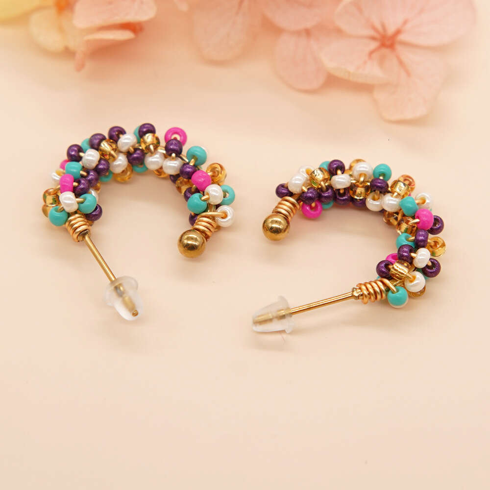New high-end cute wind copper wire wrapped round rice bead women's small earrings