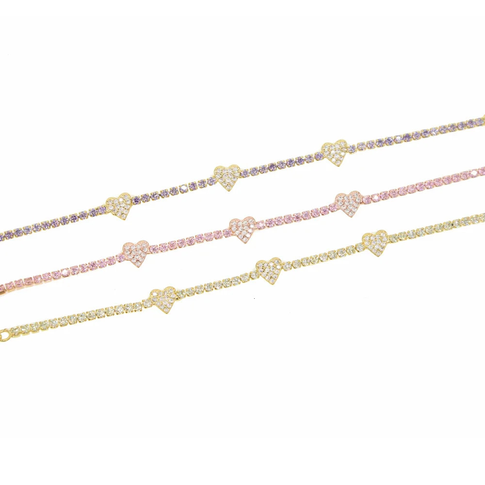 pastel color cz Heart charm Tennis chain bracelet fashion women valentines gift jewelry 250213