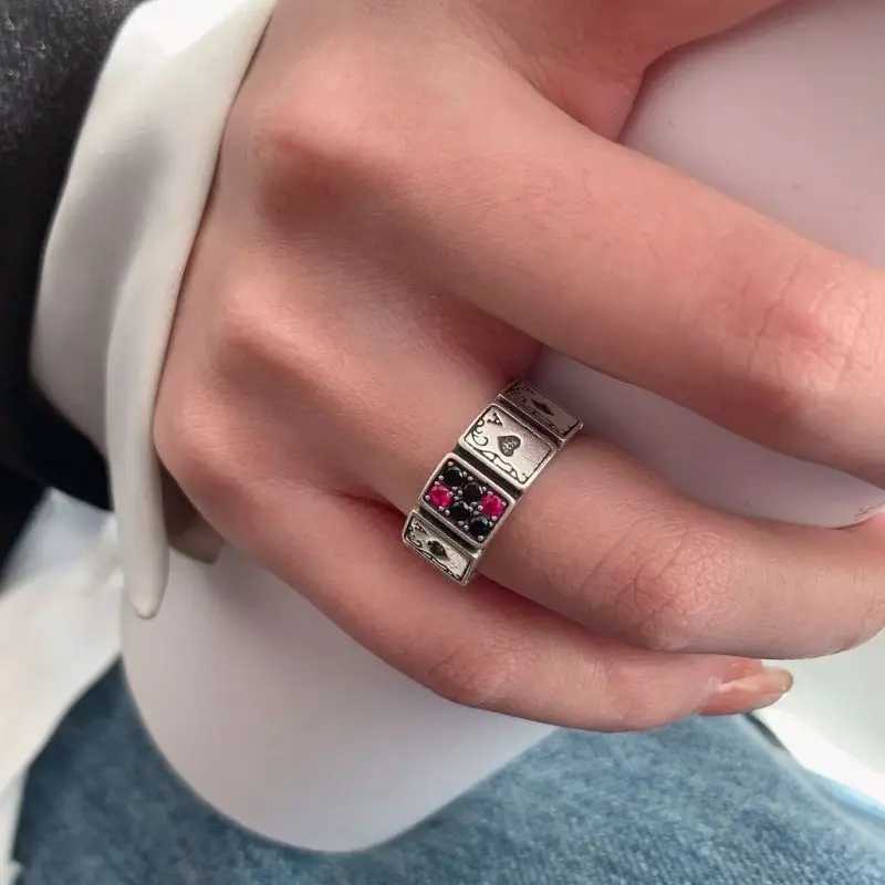 Fashion Trend Creative Poker Ace Open Cuff Finger Rings for Man and Women Girl Fashion Vintage Jewelry Gift PartyXJ250219