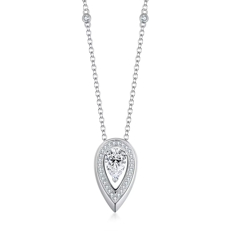 Fashion Jewelry Pendants Sier Water-drop Shaped Moissanite Necklaces
