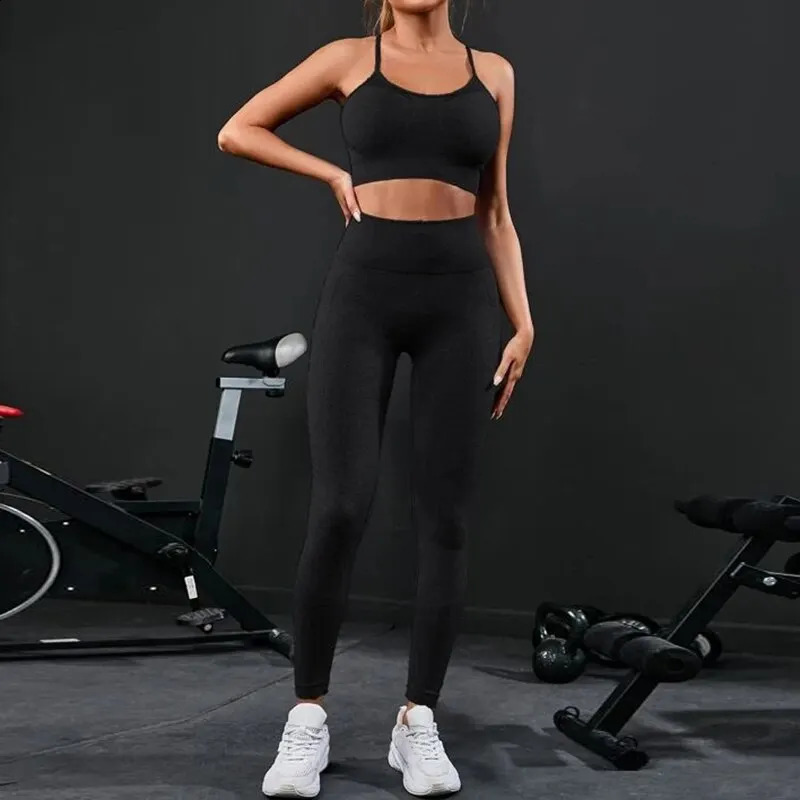 2 Pieces Womens Tracksuit Seamless Yoga Set Workout Sportswear Gym Clothing High Waist Leggings Fitness Sports Suits 250219