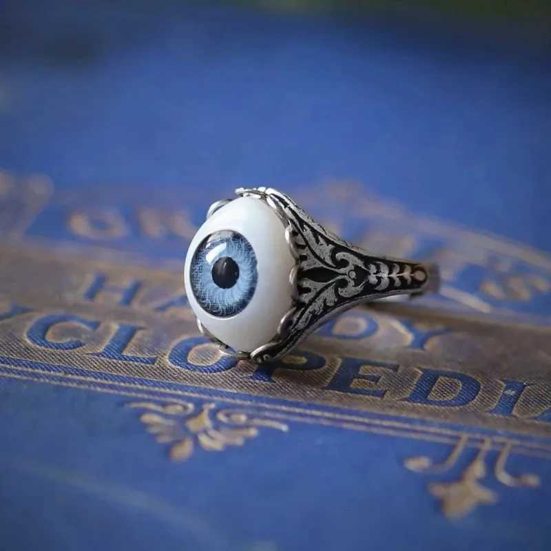 Big Blue Evil Eye Skull Claw Rings for Men Women Adjustable Vintage Antique Silver Plated Gothic Punk Rock Grunge Finger JewelryXJ250219
