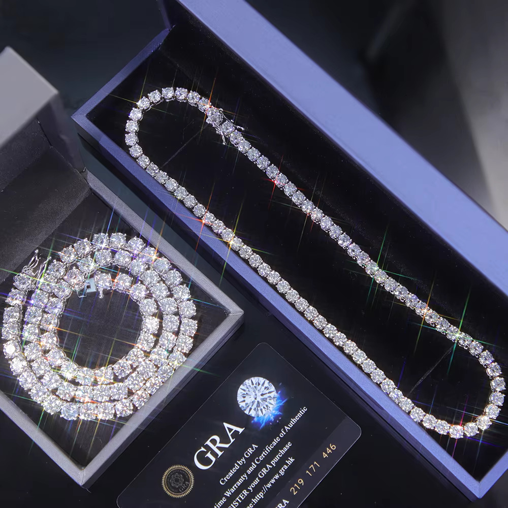 2mm-6.5mm 100% Passed Dia Test S Sier With GRA VVS Moissanite Tennis Chain Ready to Ship for Necklace
