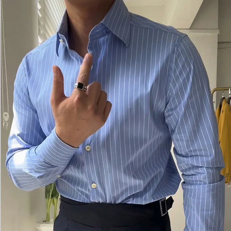 Spring British Casual Stripe Shirt Retro Shirt Dress Camisa Masculina Social Italian Spring Men Long Sleeve Striped Shirt 250214