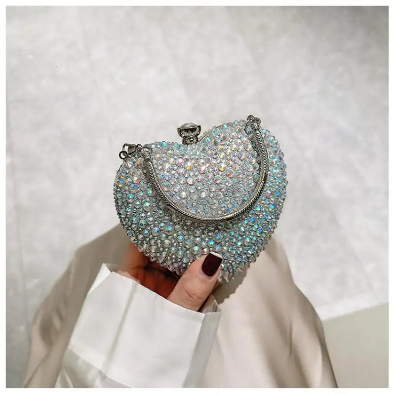 y Diamond Heart Shape Clutch Evening Bag Shiny Crystal Handbag Wedding Dress Party TopHandle Shoulder Rhinestone 250218
