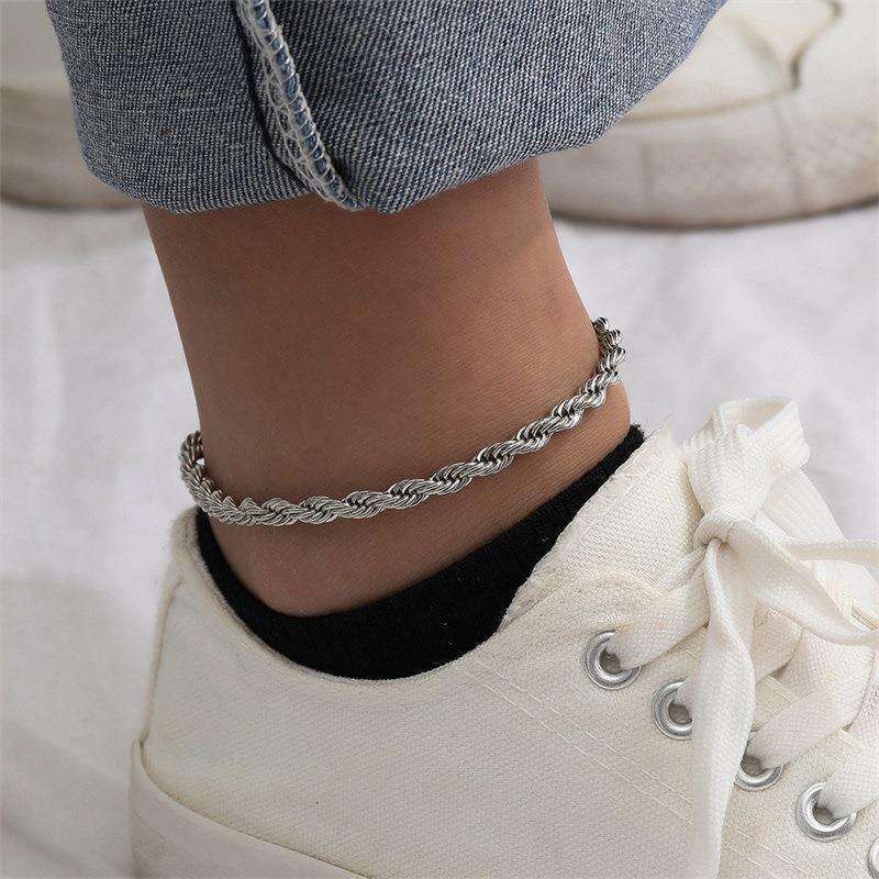 Simple stainless Fried Dough Twists anklet female 3/4MM titanium steel vacuum plated chain jewelry