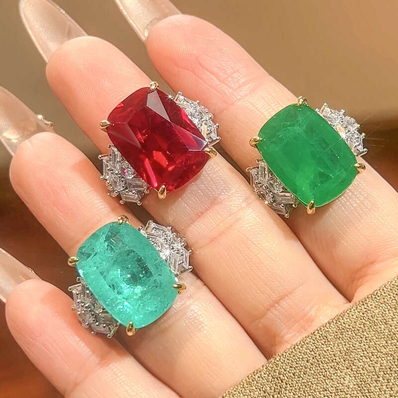 Huamei Ring Jewelry Emerald Red Corundum Women's High end Fashion