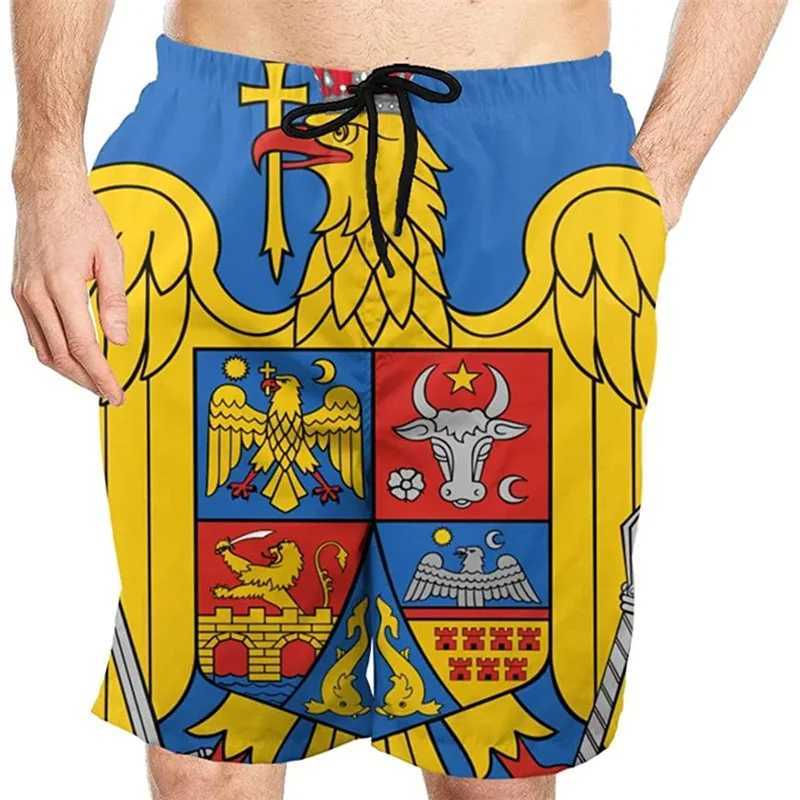 Men's Shorts 3D Romanian flag graphic beach shorts mens Romanian badge board shorts summer swimsuit Hawaiian swim shorts surfing ice shorts z2502