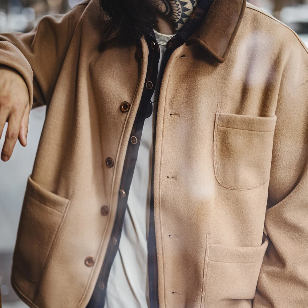 Maden Vintage Heavyweight Woolen Jacket with Contrasting Lapel Loose Fit Warm Outerwear Versatile Coat for Mens Fall and Winter 250214