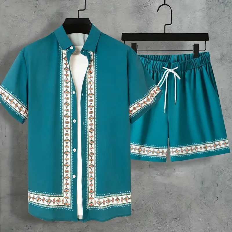 Hawaii Beach Holiday Mens Short sleeved Short sleeved Two piece Paisley Printed Pattern Breathable Set Fashion Mens Party SetXJ250326
