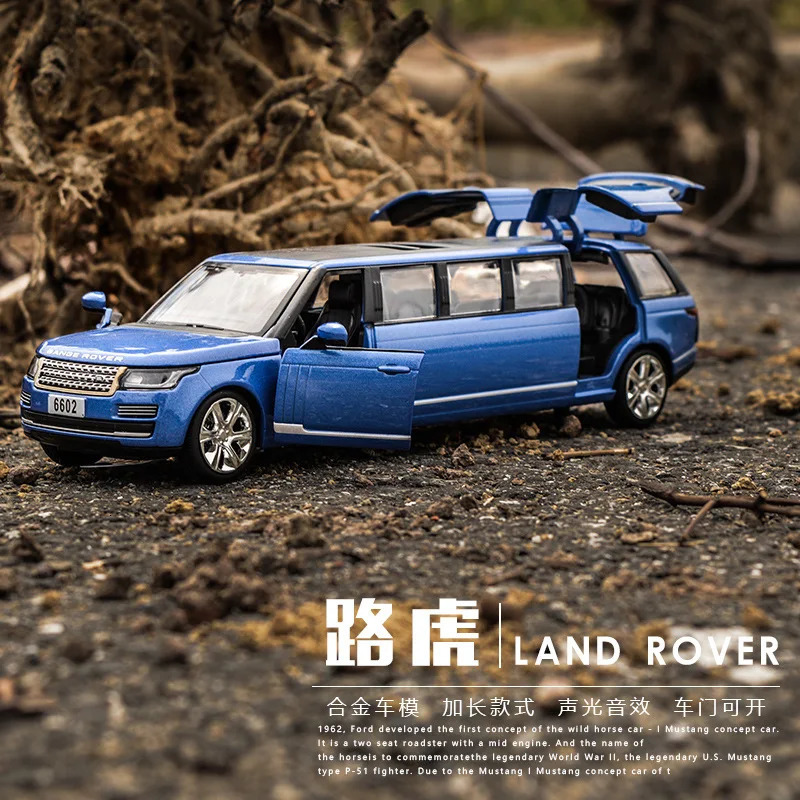 1 32 Rover Range rover Lengthen Alloy Limousine Metal Diecast Car Model Pull Back Flashing Musical Kids Toy Vehicles Gift 250219
