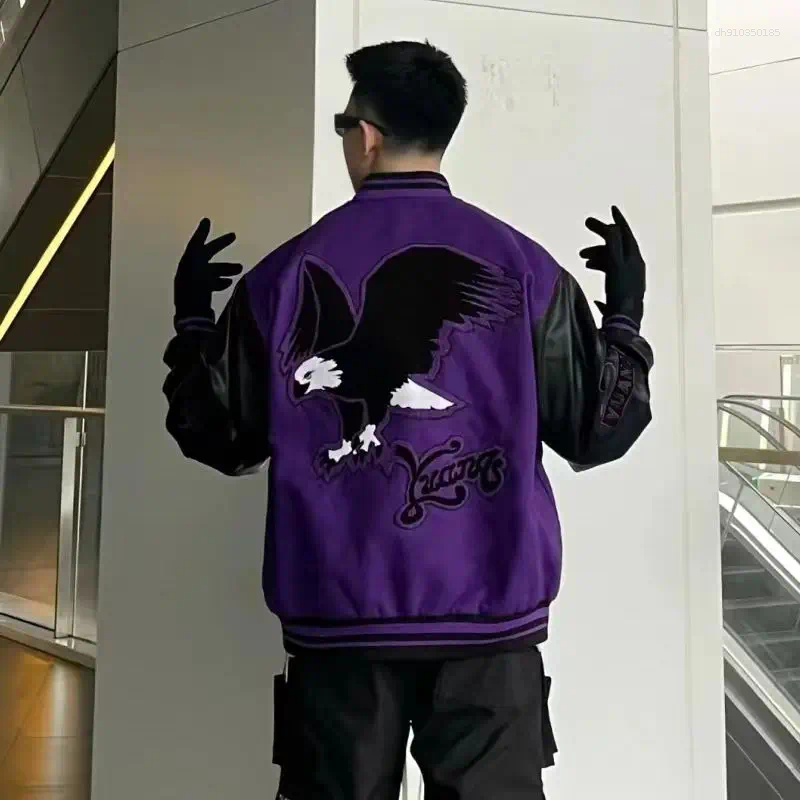 Men's Jackets VIntage Varsity Jacket Men Purple Baseball Embroidery PU Faux Leather Sleeves Spring Autumn Women Bomber Coat